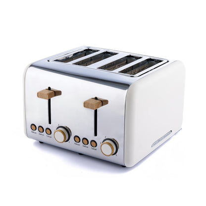 Hamilton Beach Scandi 4 Slice Toaster Matte Cream with Wood Effect