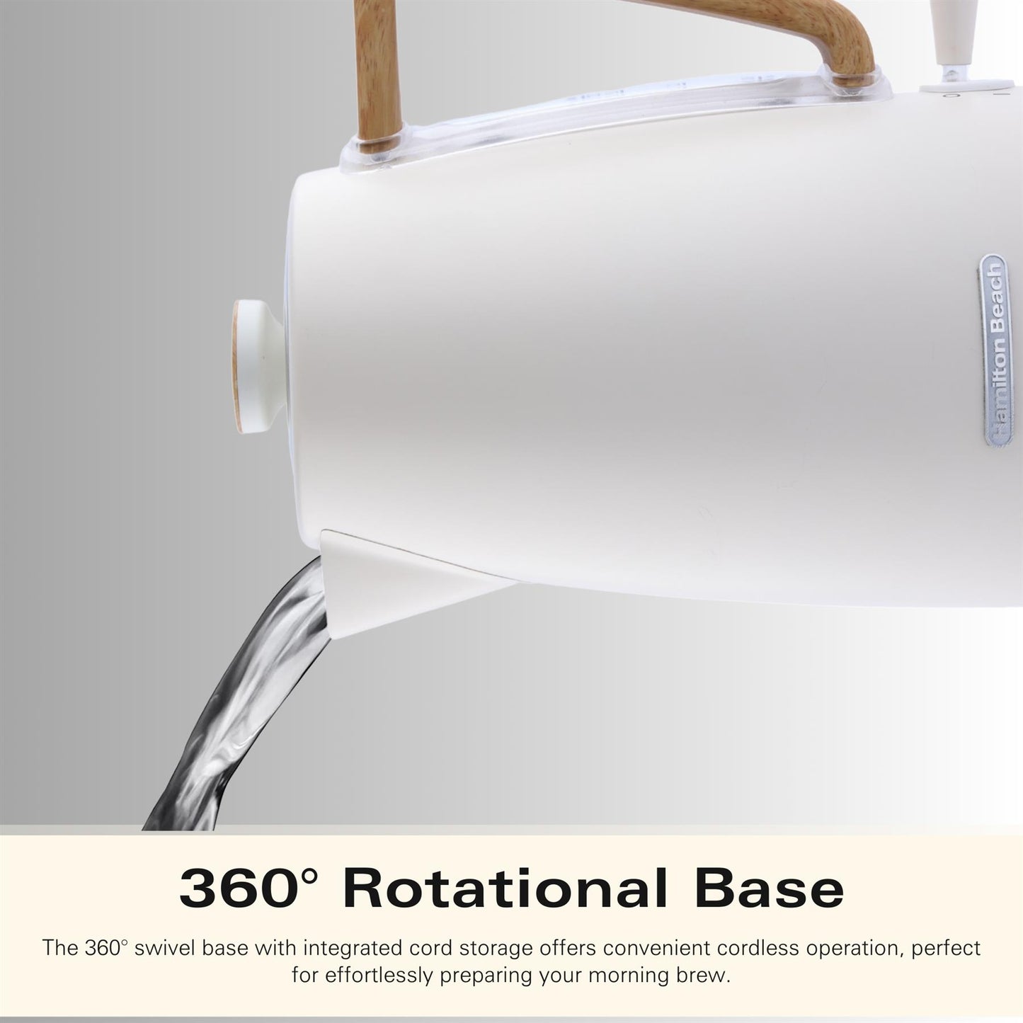 Hamilton Beach Scandi 1.7L Kettle Matte Cream with Wood Effect