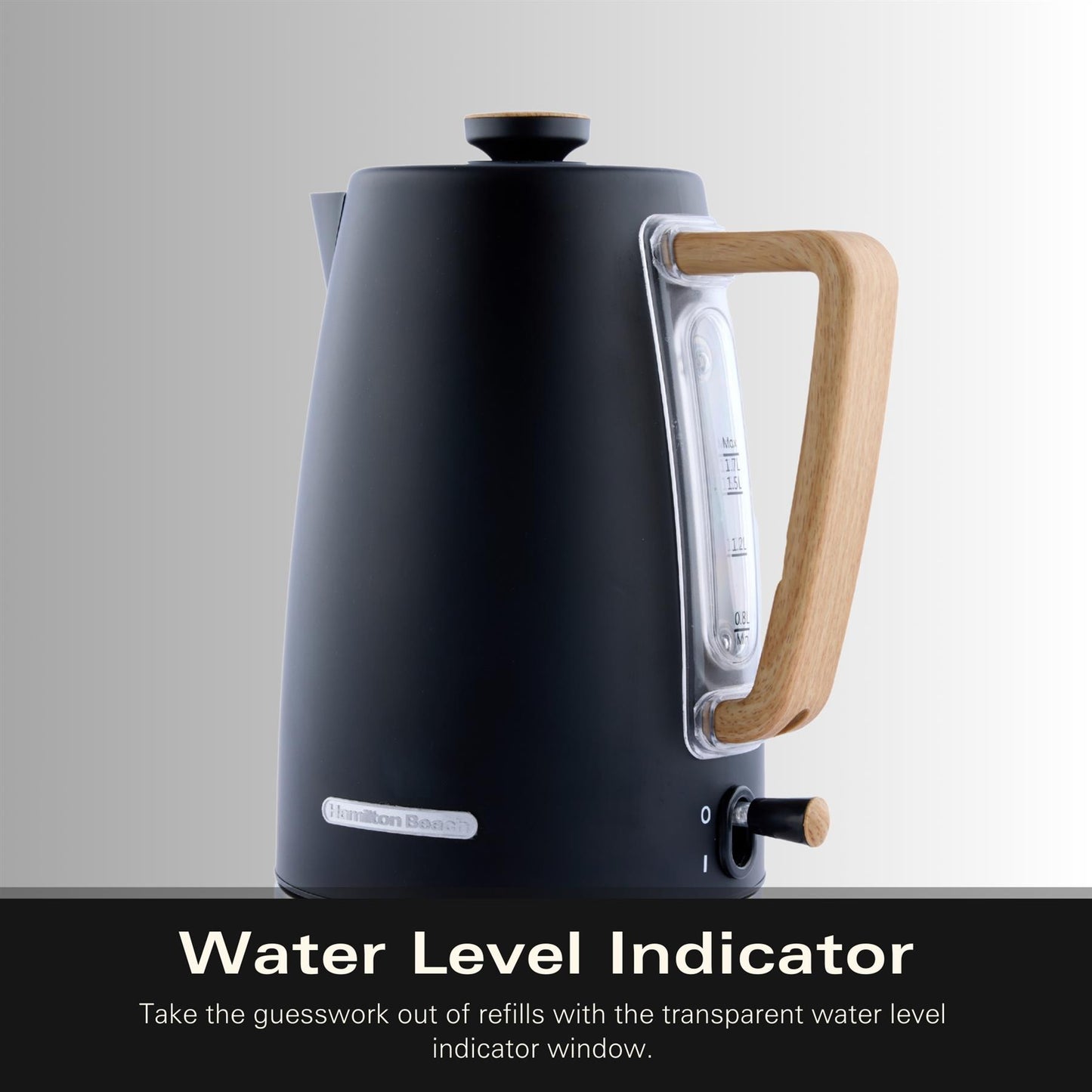 Hamilton Beach Scandi 1.7L Kettle Matte Black with Wood Effect