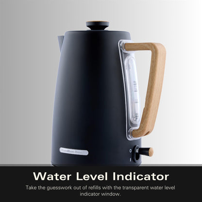 Hamilton Beach Scandi 1.7L Kettle Matte Black with Wood Effect