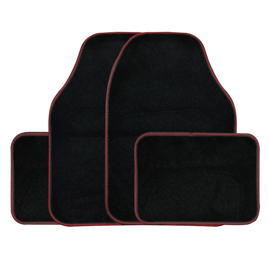 Streetwize 4 Piece Black Carpet Mat Set with Red Piping