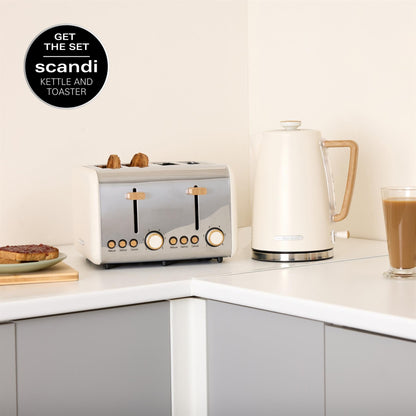 Hamilton Beach Scandi 1.7L Kettle Matte Cream with Wood Effect