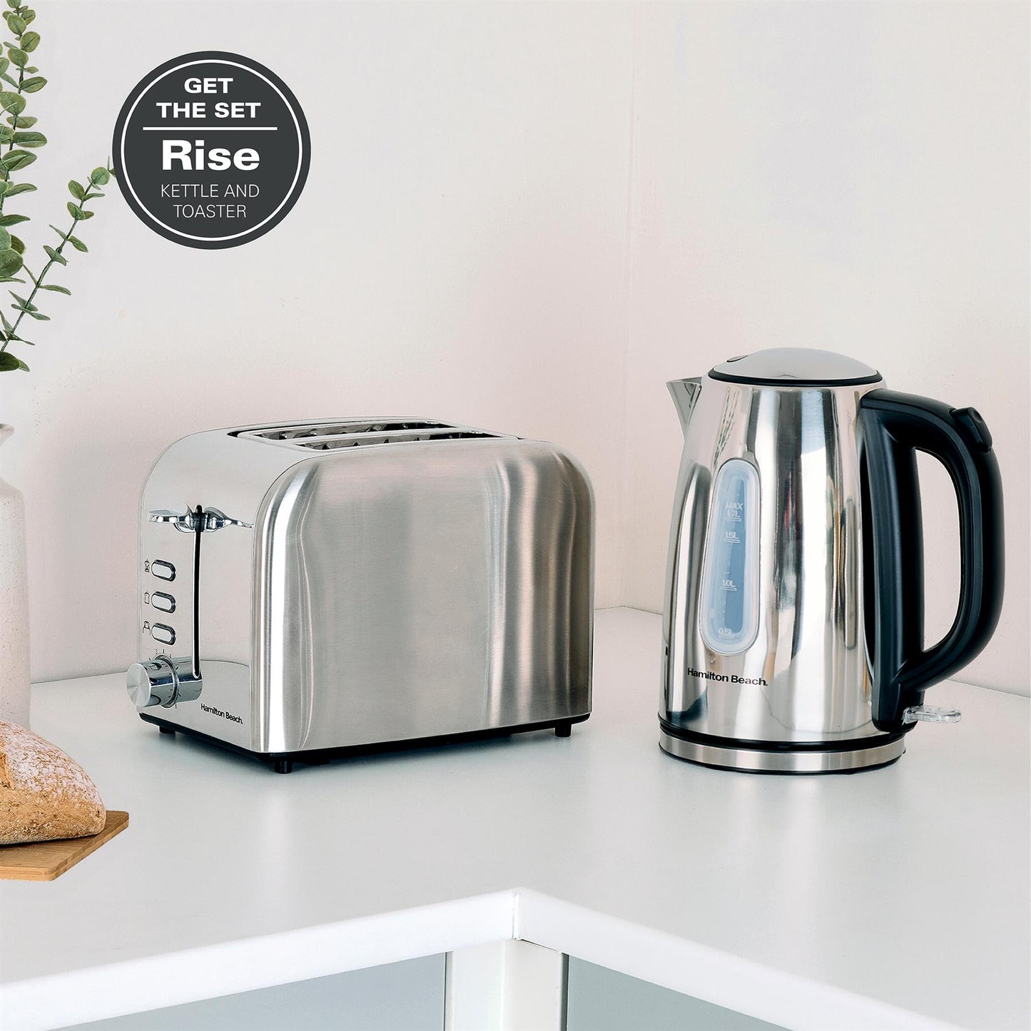 Hamilton Beach Rise Kettle & 2 Slice Toaster Set - Polished