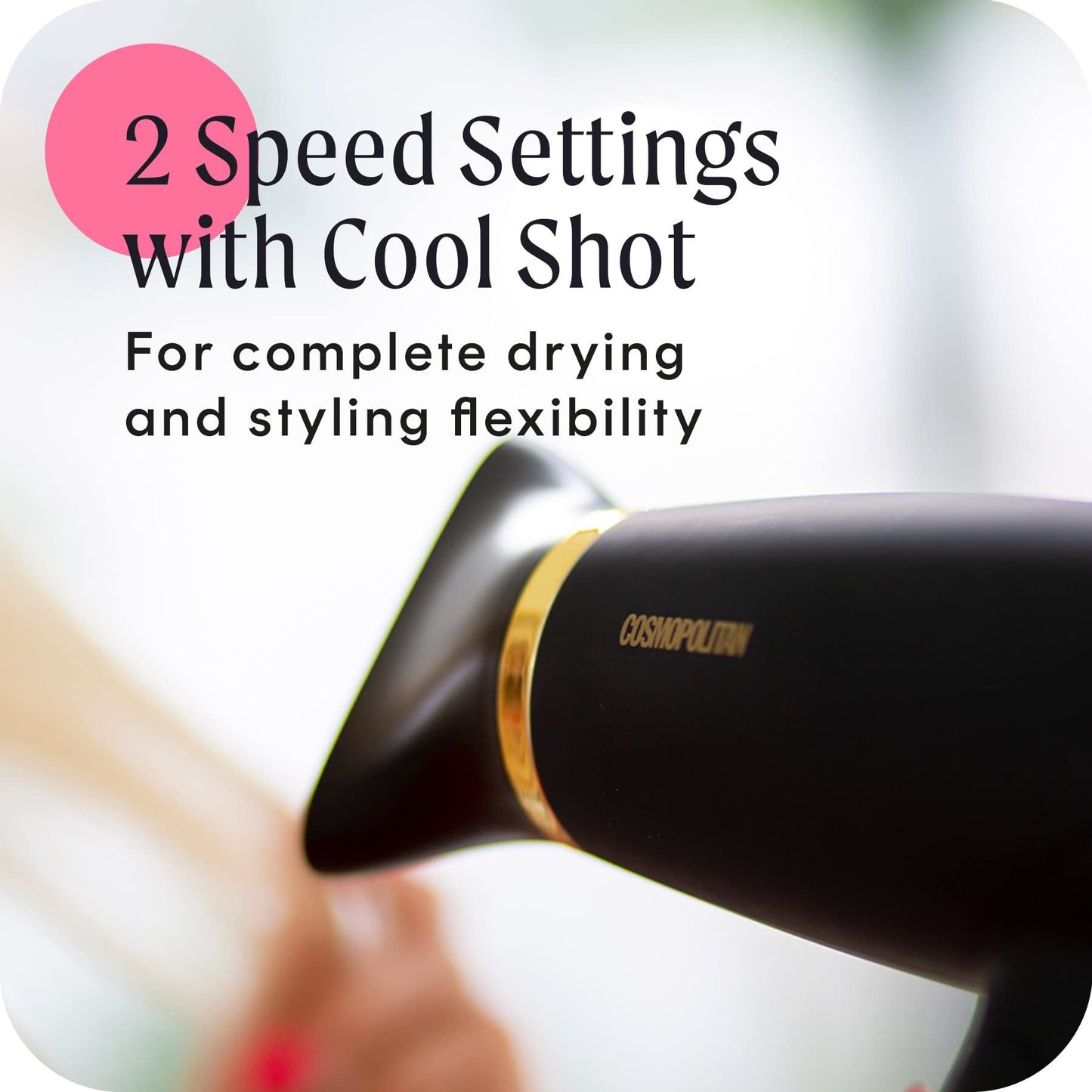 Cosmopolitan Hairdryer for Travel & Home with Foldable Handle, Full Size Portable Hair Dryer, 2 Speed Settings, Powerful High Speed Blow Dryer, Beauty & Personal Care Tool, 1800-2200W - Black & Gold