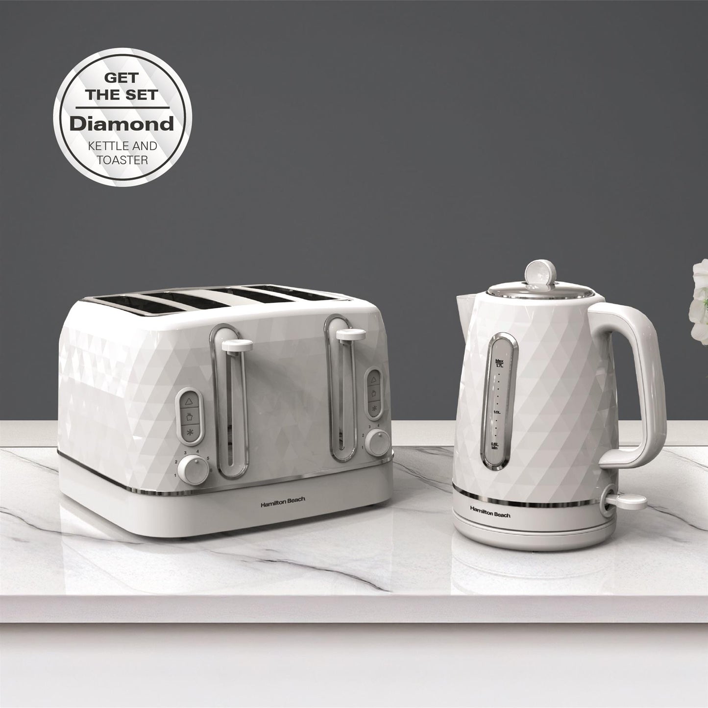 Hamilton Beach Diamond Kettle & Toaster Set White