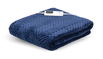 Dreamland Deluxe Velvet Herringbone Navy Blue Heated Throw