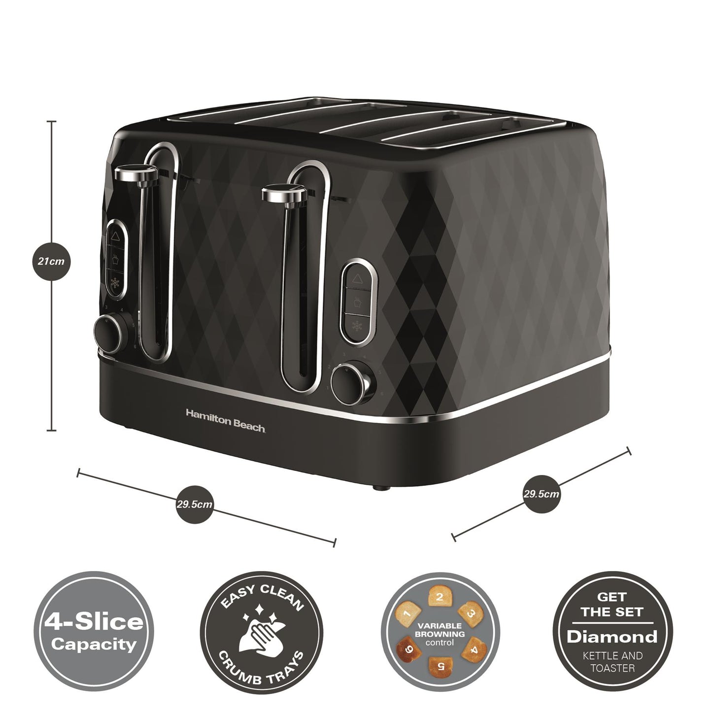 Hamilton Beach Diamond Kettle & Toaster Set Black