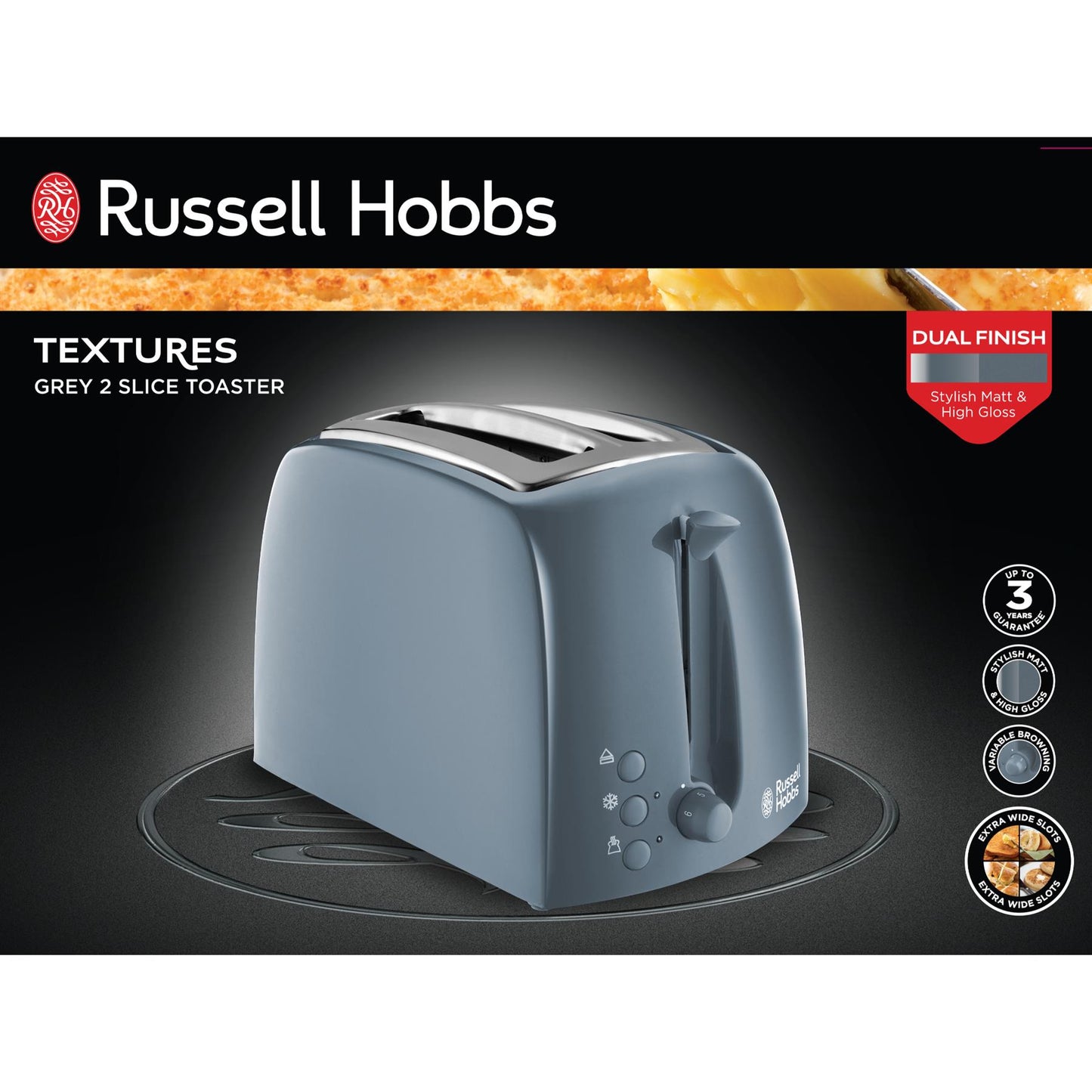 Russell Hobbs Textures Grey 2 Slice Toaster