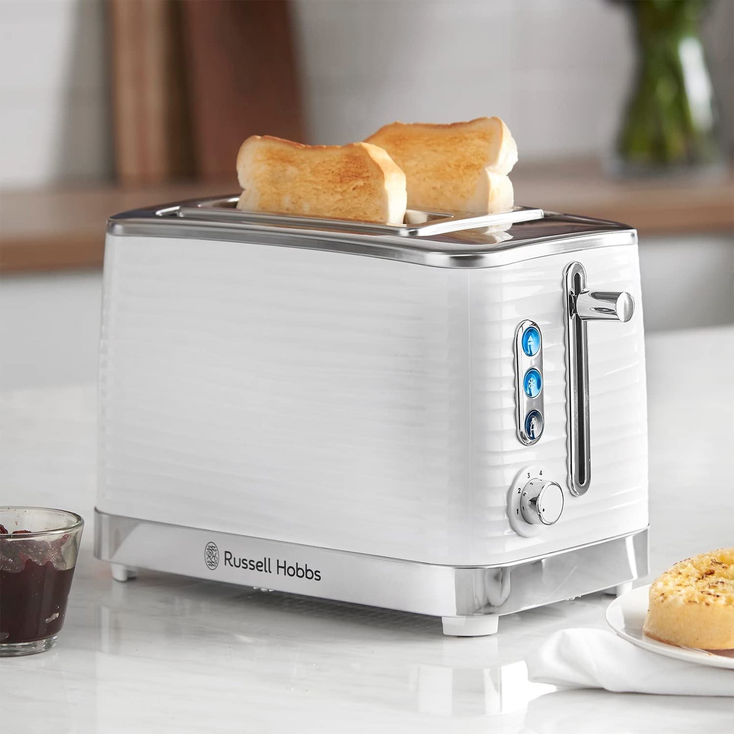 Russell Hobbs White Inspire High Gloss Plastic Two Slice Toaster