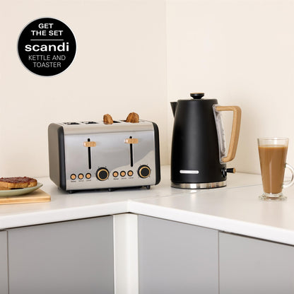 Hamilton Beach Scandi 4 Slice Toaster Matte Black with Wood Effect