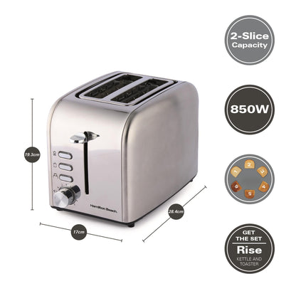 Hamilton Beach Compact 1L Kettle & Rise 2 Slice Toaster Set - Stainless Steel