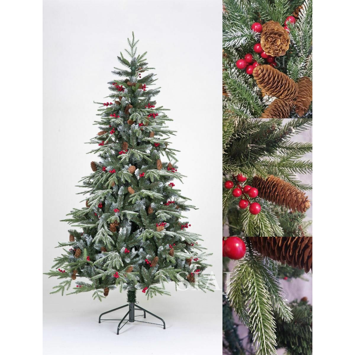 SnowTime Ontario 8ft Frost Flocked Christmas Tree With Pinecones & Berries