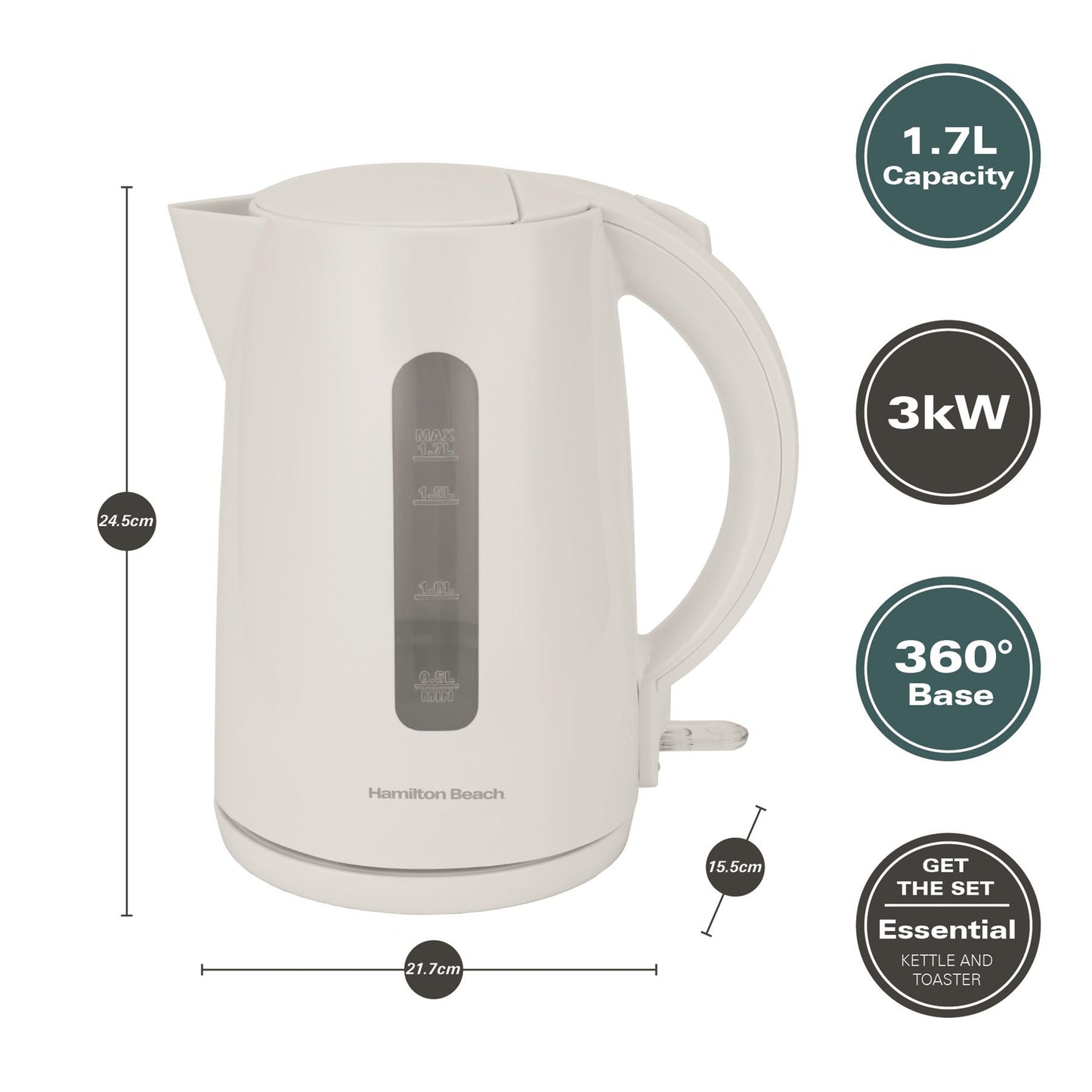 Hamilton Beach Essentials 1.7L Rapid Boil Kettle White