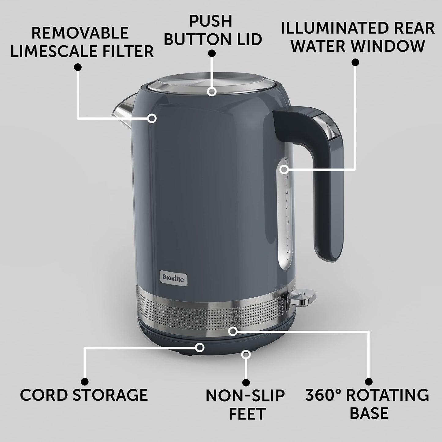 Breville High Gloss Grey 1.7L Electric Kettle