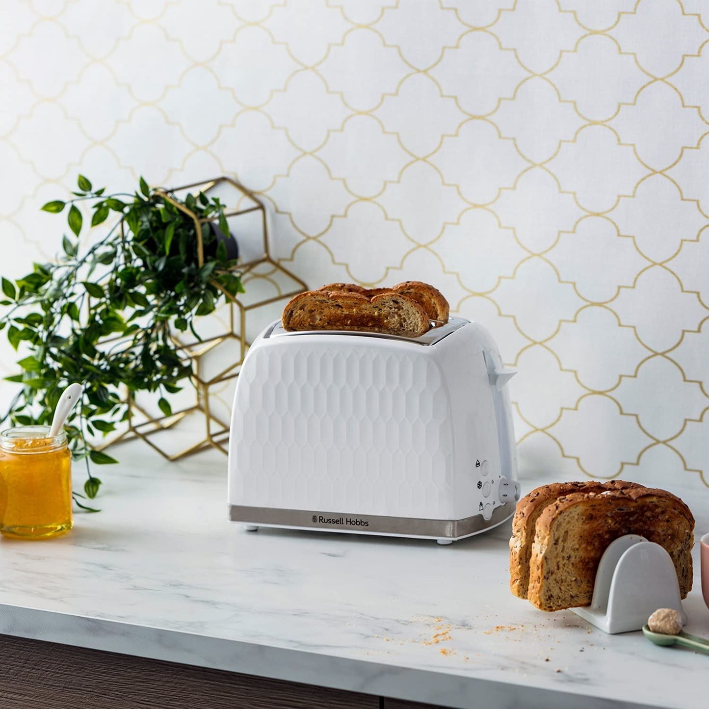 Russell Hobbs Honeycomb White 2 Slice Toaster