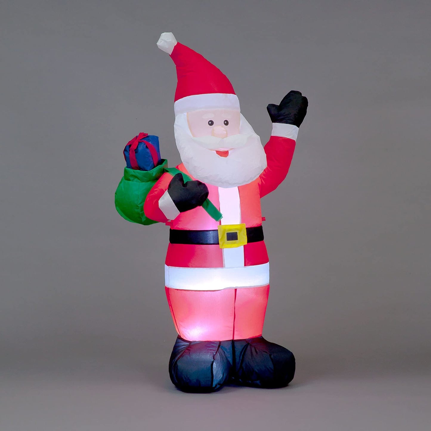 SnowTime Inflatable Santa with Raised Left Arm and Gift Bag