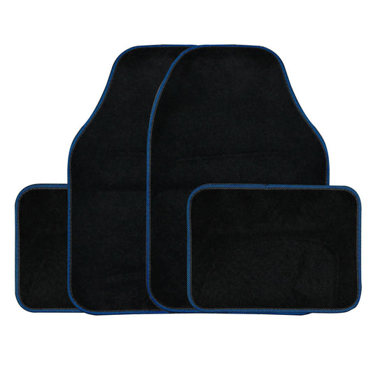 Streetwize 4 Piece Black Carpet Mat Set with Blue Binding