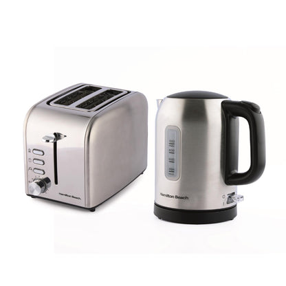 Hamilton Beach Compact 1L Kettle & Rise 2 Slice Toaster Set - Stainless Steel