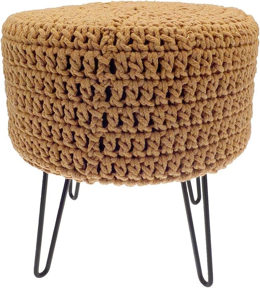 Bergen Knitted Stool in Stone with Black Legs
