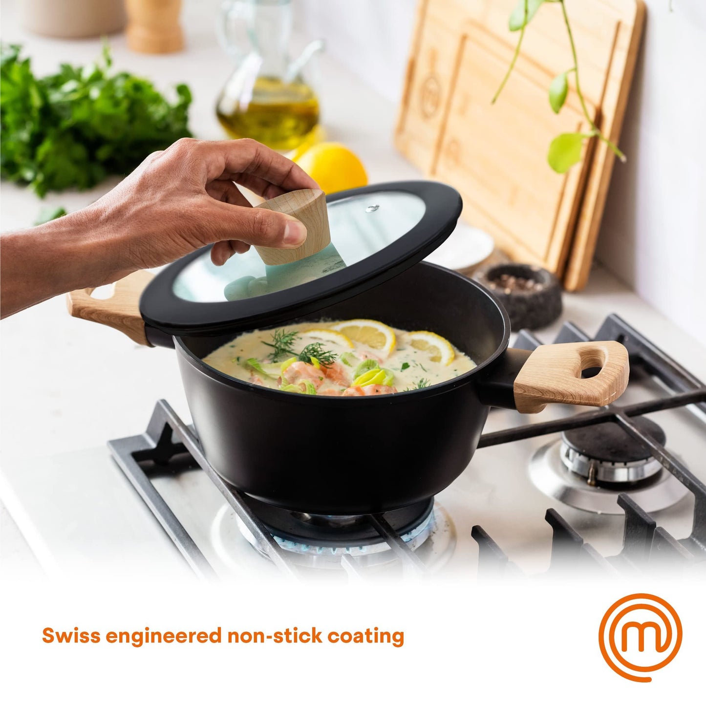 MasterChef Stock Pot with Lid 20cm Non Stick Casserole