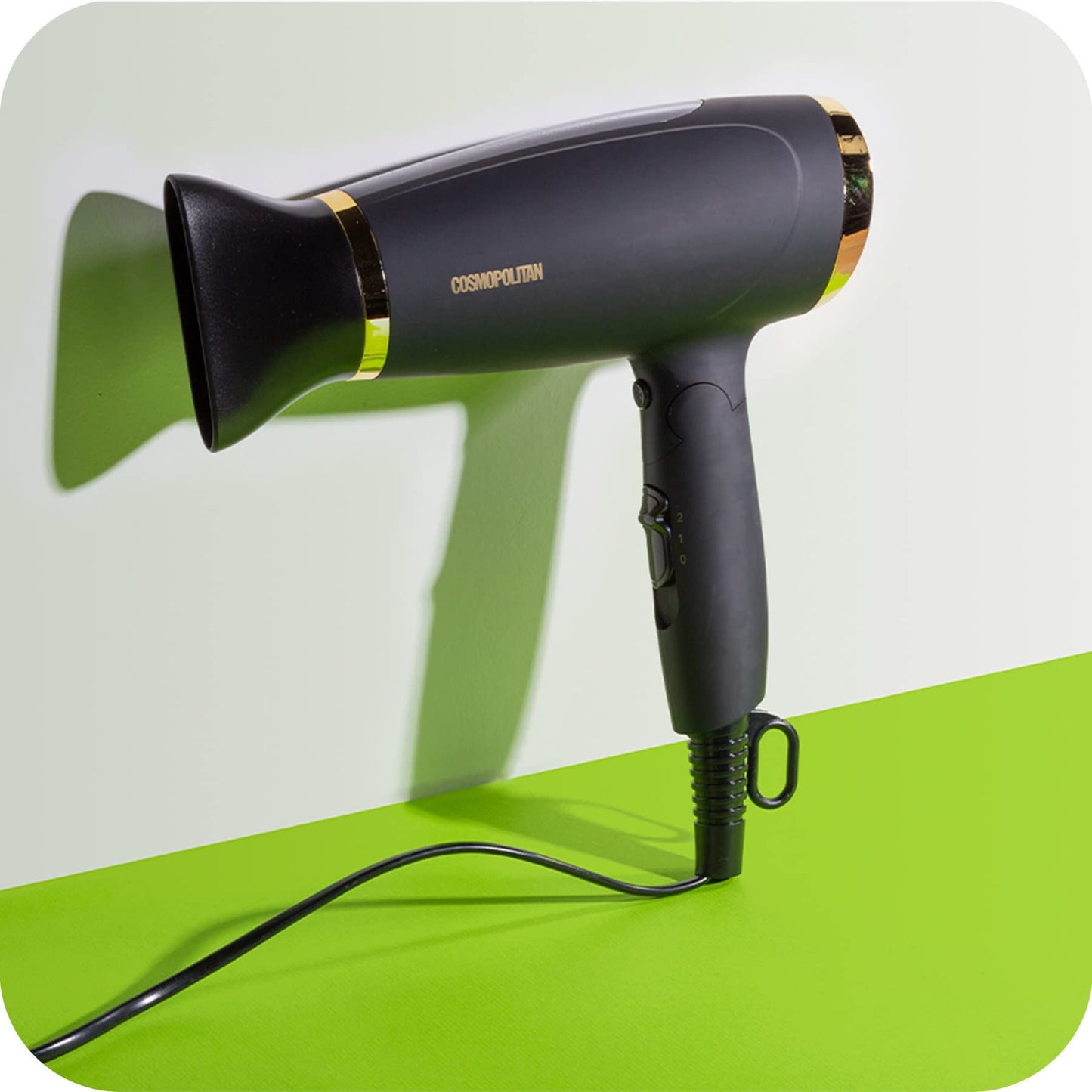 Cosmopolitan Hairdryer for Travel & Home with Foldable Handle, Full Size Portable Hair Dryer, 2 Speed Settings, Powerful High Speed Blow Dryer, Beauty & Personal Care Tool, 1800-2200W - Black & Gold