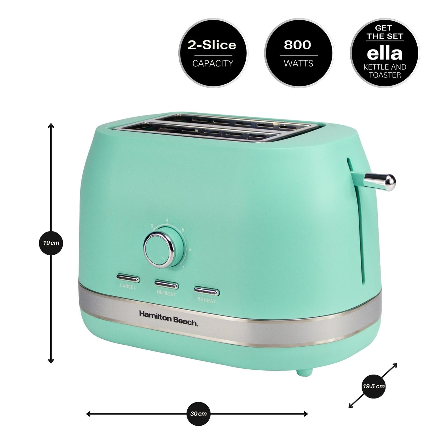 Hamilton Beach Ella 2 Slice Matte Mint Toaster
