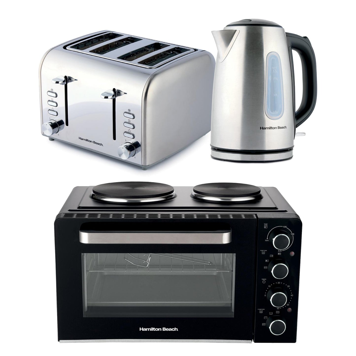Hamilton Beach Brushed Breakfast & Mini Oven Bundle