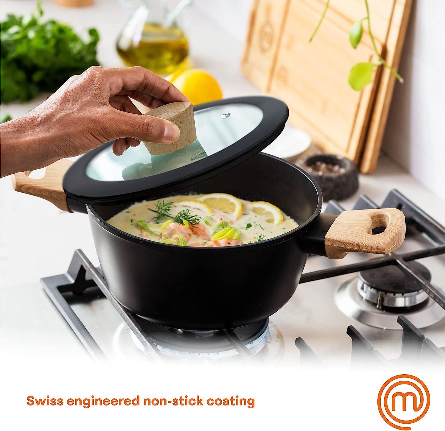 MasterChef 24cm Wood Look Stockpot with Lid