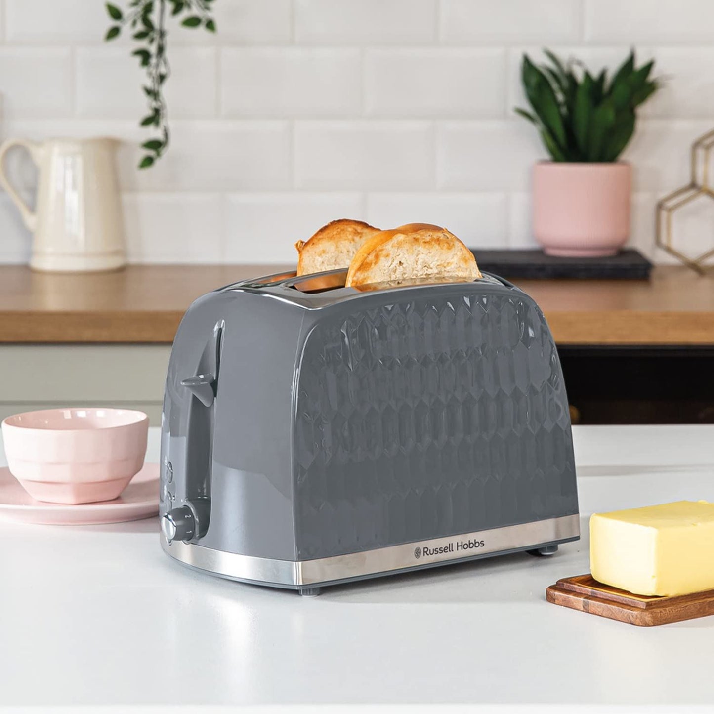 Russell Hobbs Grey Contemporary Honeycomb Design 2 Slice Toaster