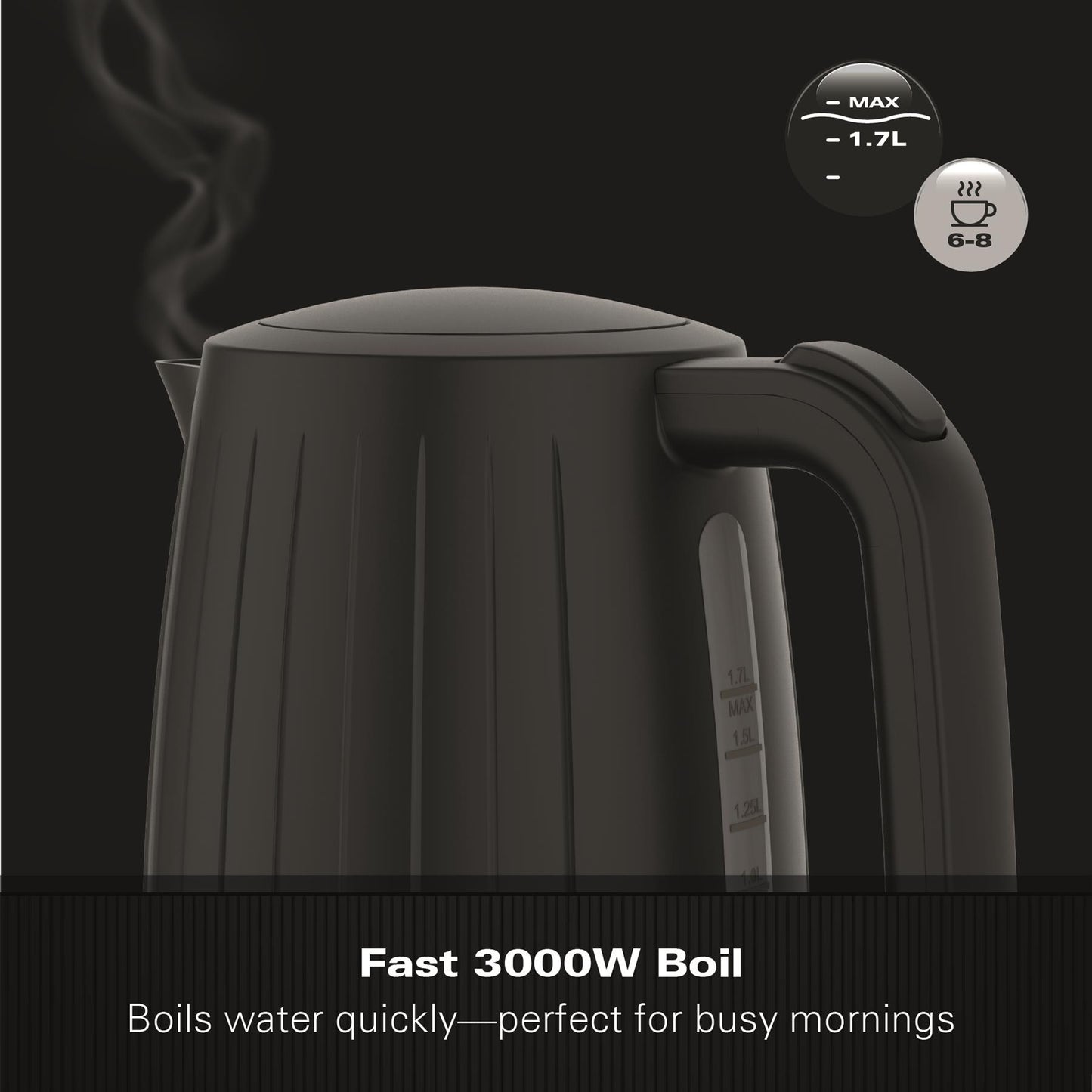 Hamilton Beach Stealth 1.7L Textured Kettle Matte Black