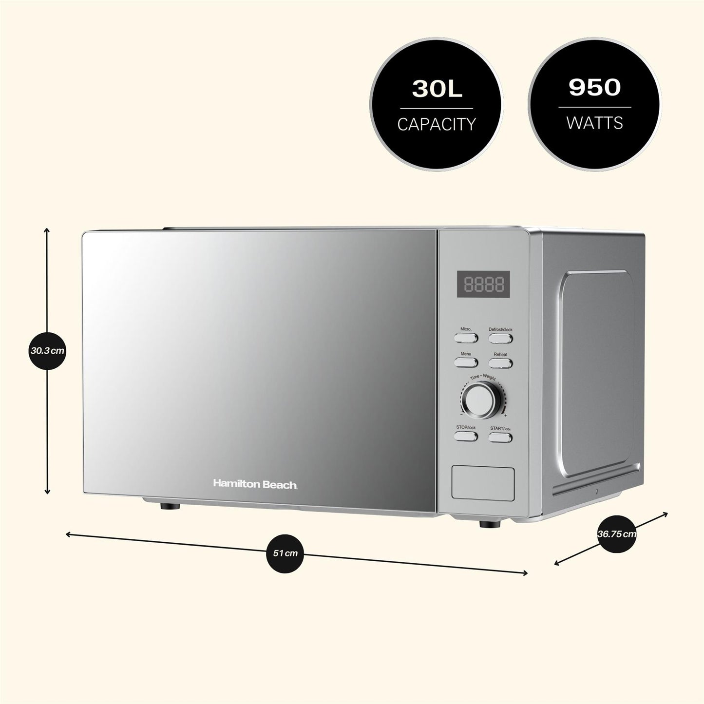 Hamilton Beach 30L Silver Family Microwave