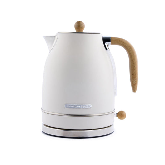 Hamilton Beach Scandi 1.7L Jug Kettle Matte Cream with Wood Effect