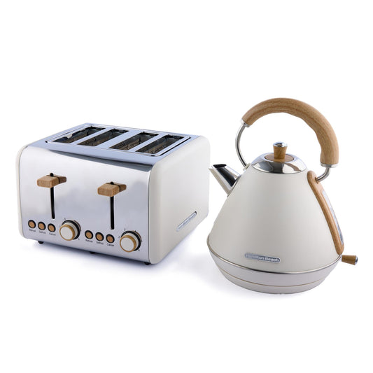 Hamilton Beach Scandi Pyramid Kettle & Toaster Set - Cream