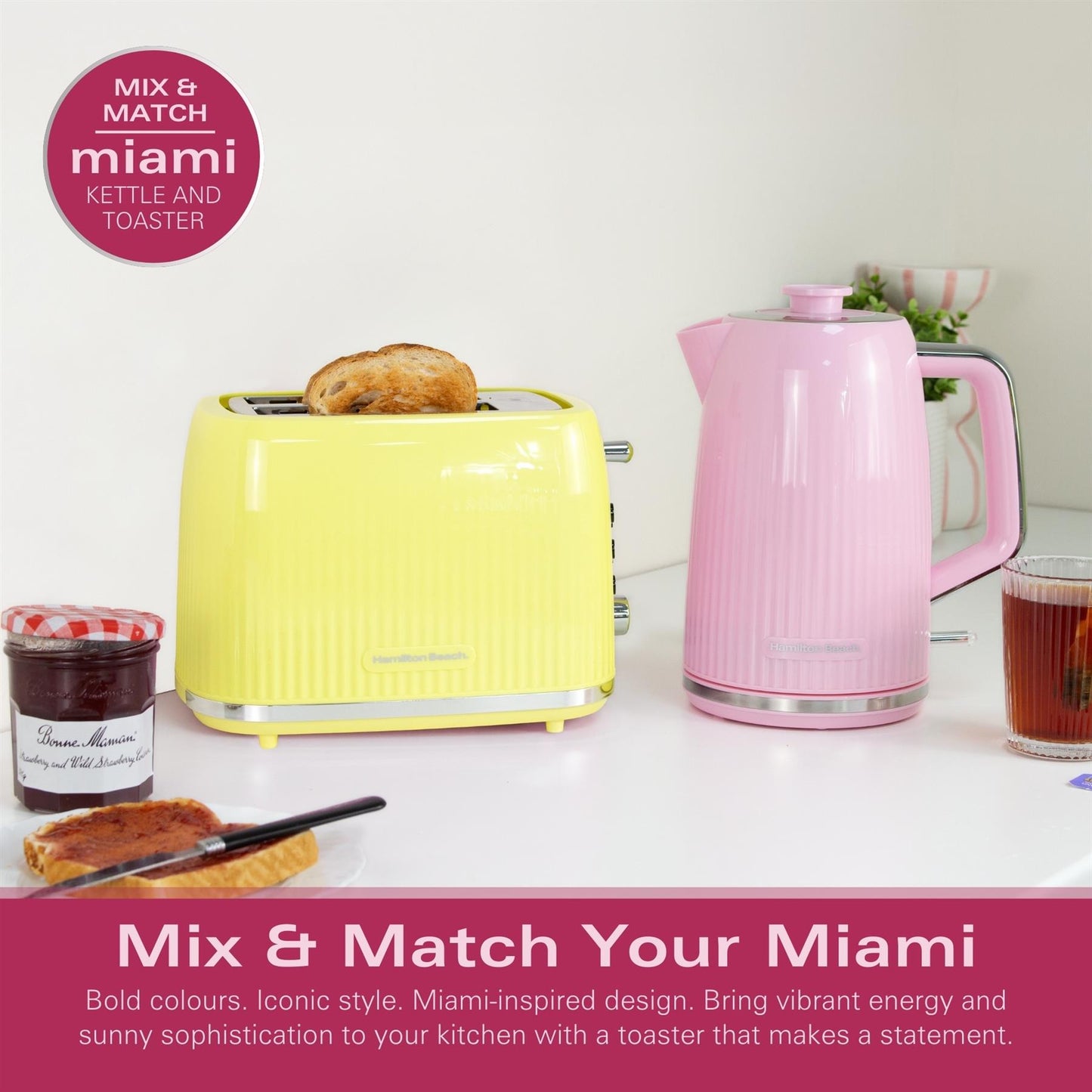 Hamilton Beach Miami Kettle & Toaster Set Banana Split