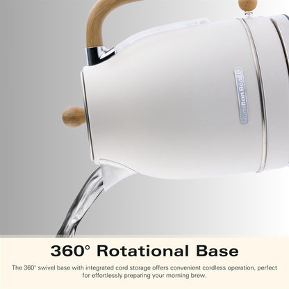 Hamilton Beach Scandi 1.7L Jug Kettle Matte Cream with Wood Effect