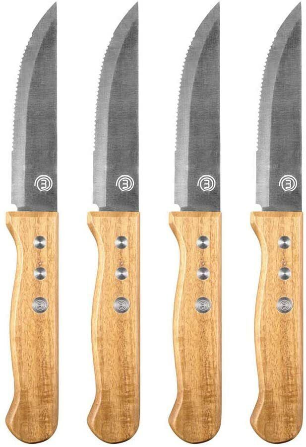 MasterChef 525519 Stainless Steel Steak Knives with Wooden Handles - Set of 4