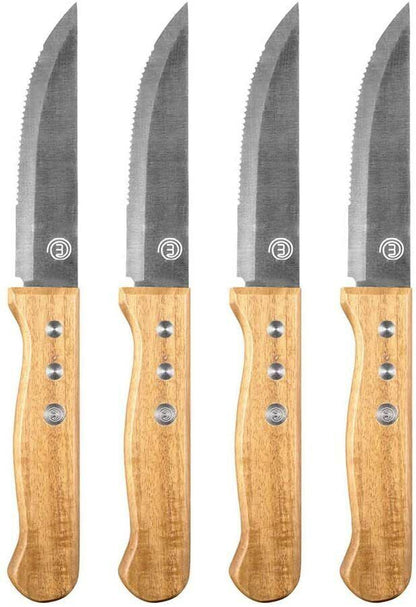 MasterChef 525519 Stainless Steel Steak Knives with Wooden Handles - Set of 4