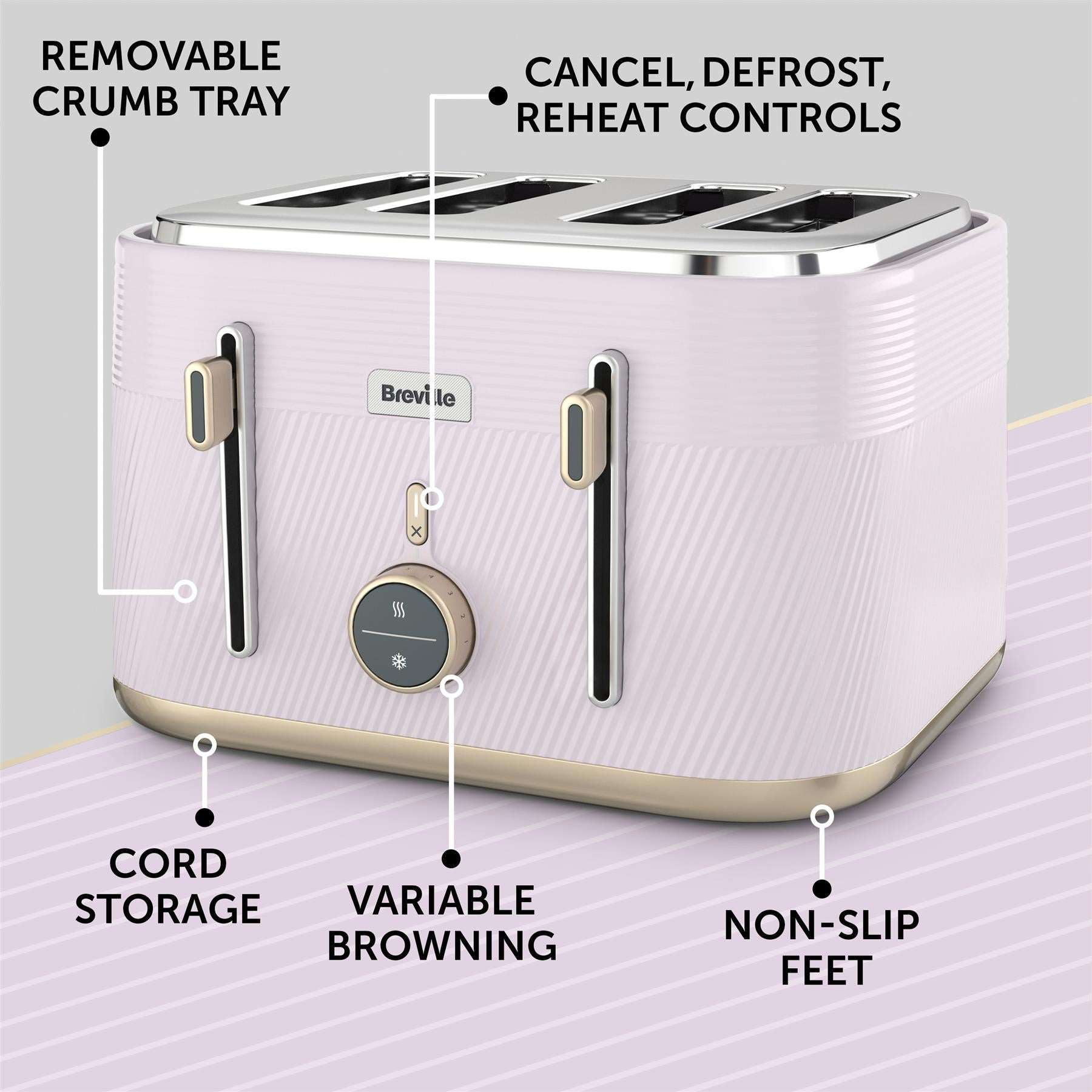 Breville Obliq Lilac & Gold 4 Slice Toaster