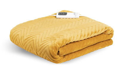 Dreamland Deluxe Velvet Herringbone Mustard Heated Throw